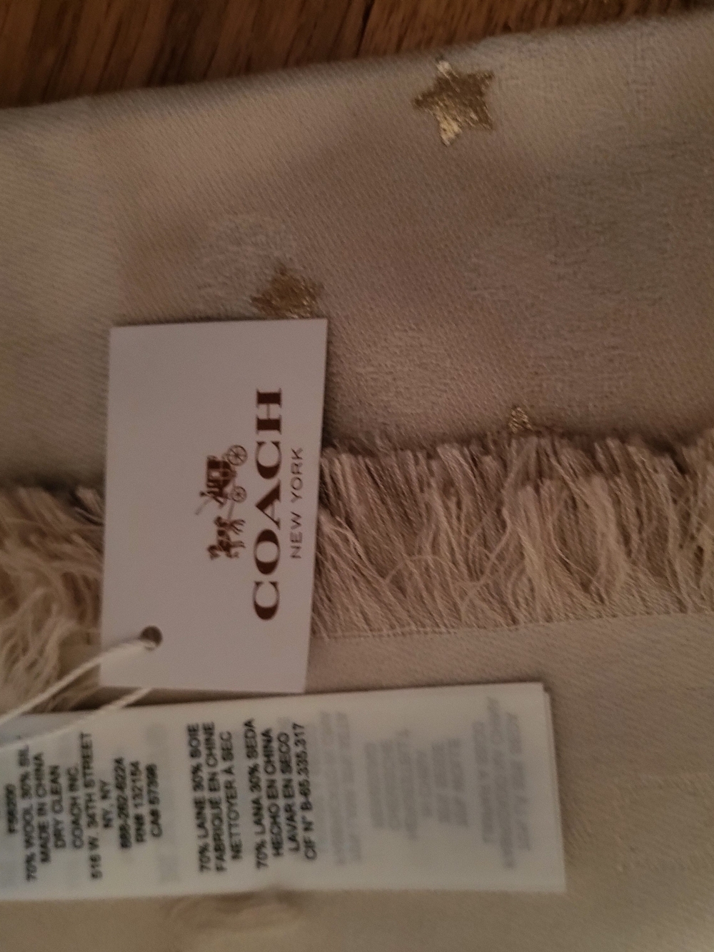 Coach Metallic Star Silk-Blend Scarf in Cream and Gold